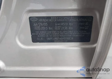 2006 Hyundai Sonata Gls V6/Lx V6 from USA, damaged, VIN 5NPEU46F46H018834